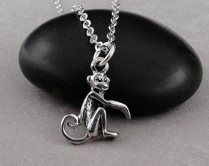 Spider Monkey Necklace, Silver Monkey Charm Necklace, Primate Charm Necklace, Cute Monkeky Necklace, Primate Necklace, Zoo Animal Necklace