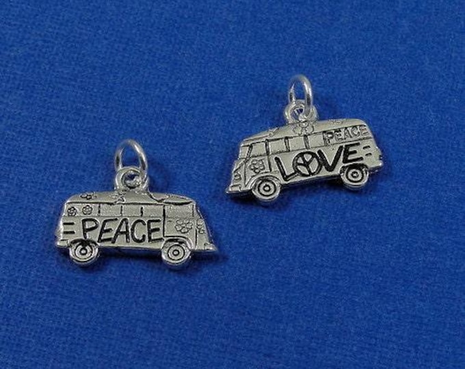 Hippie Van Charm - Silver Plated Love and Peace Hippie Van Charm for Necklace or Bracelet
