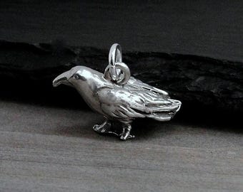Silver Crow Charm, 3D Raven Charm, Rook Charm, Black Bird Charm, Crow Pendant, Raven Necklace Pendant, Bird Charm, Crow Gift Jewelry