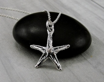 925 Sterling Silver Starfish Necklace, Beach Starfish Charm Necklace, Ocean Beach Charm Necklace, Beach Themed Jewelry Gift