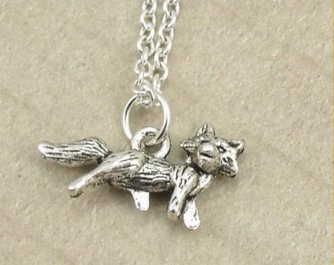 Little Fox Necklace, Silver Fox Charm on a Silver Plated Cable Chain