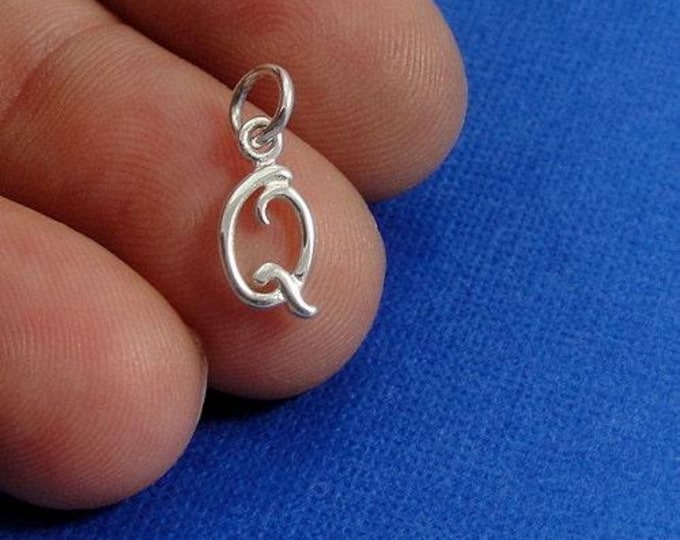 Script Letter Q Initial Charm - Sterling Silver Cursive Letter Q Alphabet Charm