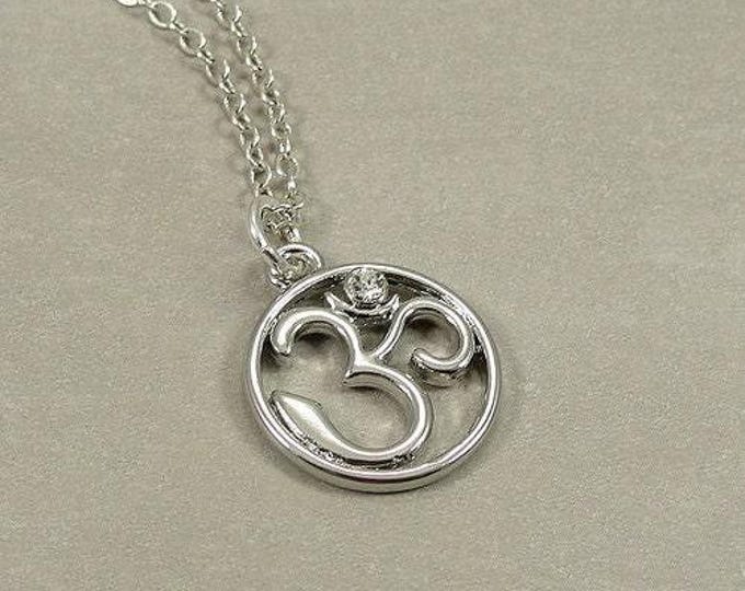 Om (Aum) Symbol Necklace, Silver Om Symbol Charm on a Silver Cable Chain