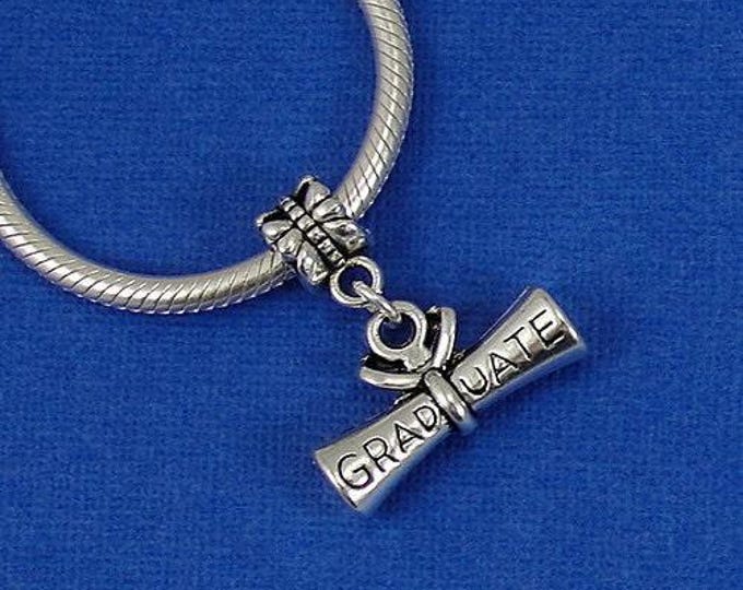Diploma European Dangle Bead Charm - Silver Graduate Diploma Charm for European Bracelet
