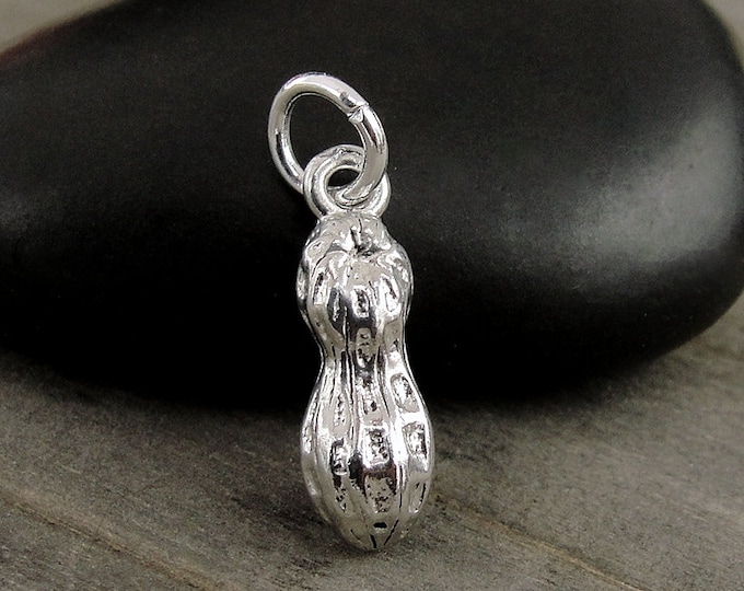 Peanut Charm - Silver 3D Peanut Charm for Necklace or Bracelet - Legume Charm - Nut Charm -  Peanut Gift - Peanut Jewelry