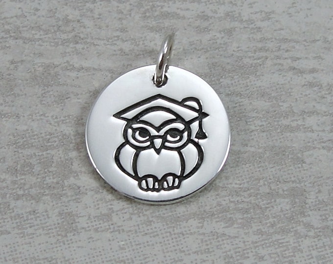 Sterling Silver Graduation Owl Charm, 2019 Graduation Pendant, Graduation Charm, Necklace Charm, Bracelet Charm, Graduation Gift Jewelry