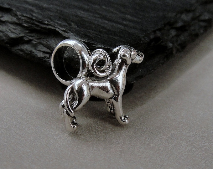 925 Sterling Silver Great Dane Dangle Bead Charm, Tiny Great Dane European Charm, Bracelet Charm, Large Hole Bead, Great Dane Jewelry Gift