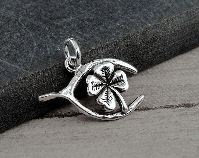 925 Sterling Silver Wishbone Clover Charm, Wishbone Charm, Lucky Charm, Shamrock Charm, Thanksgiving Charm, Bracelet Charm, Necklace Charm