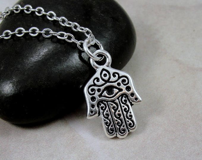 Hamsa Necklace, Silver Hamsa Charm on a Silver Cable Chain