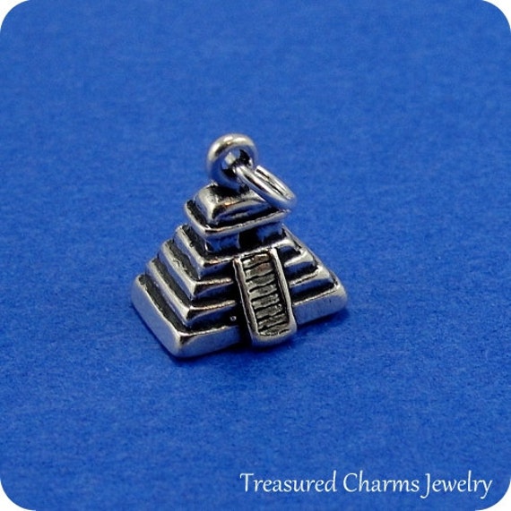 STERLING SILVER ANCIENT MAYAN PYRAMID CHARM//PENDANT