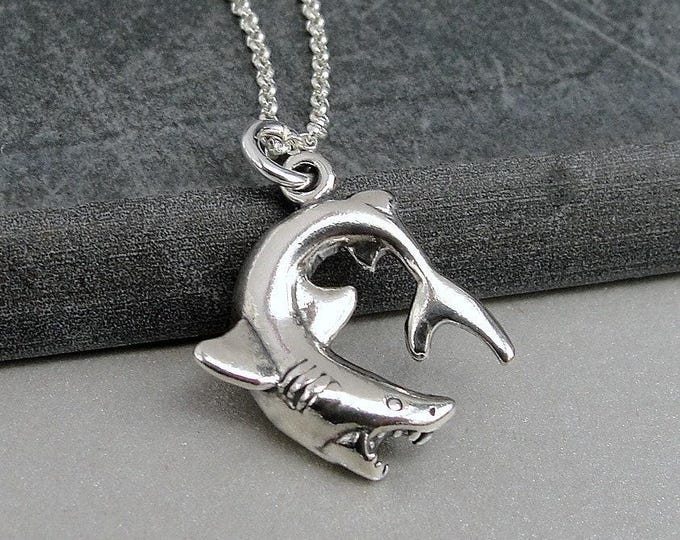 Shark Necklace, Sterling Silver Shark Charm on a Silver Cable Chain, Ocean Necklace, Nautical Necklace, Shark Gift, Shark Jewelry