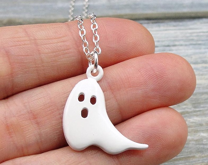 White Ghost Necklace, Ghost Charm Necklace, Halloween Charm, Halloween Necklace, Haunted Charm, Spooky Charm, Paranormal Charm, Ghost Gift