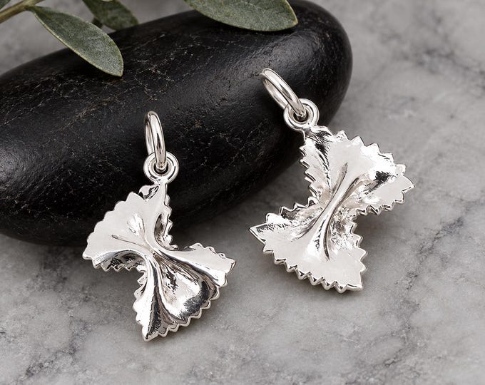 Silver Farfalle Charm, Bowtie Pasta Charm, Butterfly Pasta Charm, Pasta Pendant, Bow Tie Pasta Necklace Charm, Bracelet Charm, Pasta Gift