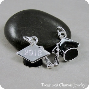 CLOSEOUT - Silver 2018 Graduation Charm, Graduation Cap Charm, Grad Hat Pendant, Bracelet Charm, Necklace Charm, Graduation Gift Jewelry