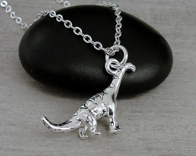 Brontosaurus Necklace, Brachiosaurus Necklace, Silver Plated Brontosaurus Charm Necklace, Dinosaur Necklace, Dinosaur Charm, Dinosaur Gift