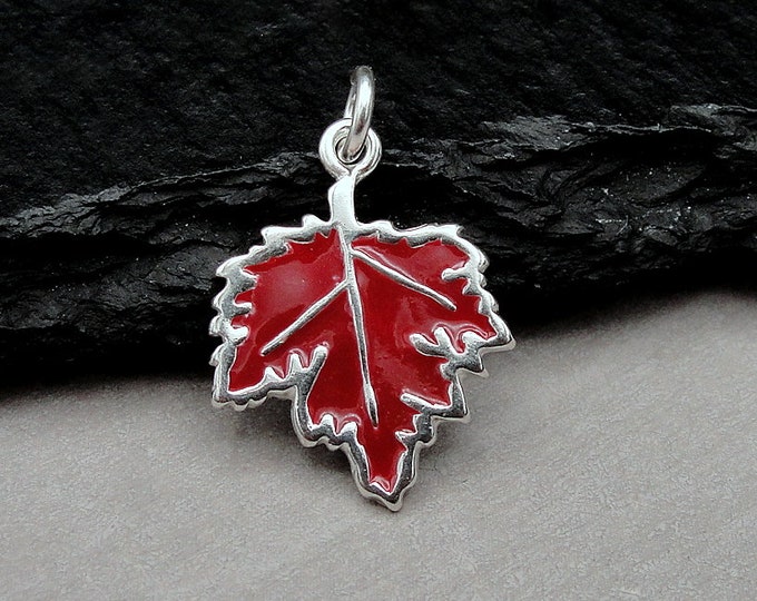 Red Maple Leaf Charm, Sterling Silver Canadian Leaf Charm for Necklace or Bracelet, Fall Charm, Autumn Leaf Charm, Maple Leaf Pendant