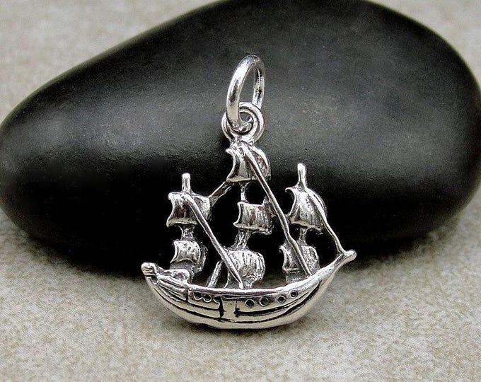 Pirate Ship Charm, 925 Sterling Silver Galleon Ship Charm for Necklace or Bracelet, Ship Pendant, Pirate Gift, Pirate Jewelry