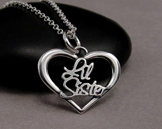 Little Sister Necklace, Sterling Silver LIttle Sister Charm on a Silver Cable Chain, LIttle SIster Heart Charm, Sister Gift, Sister Jewelry
