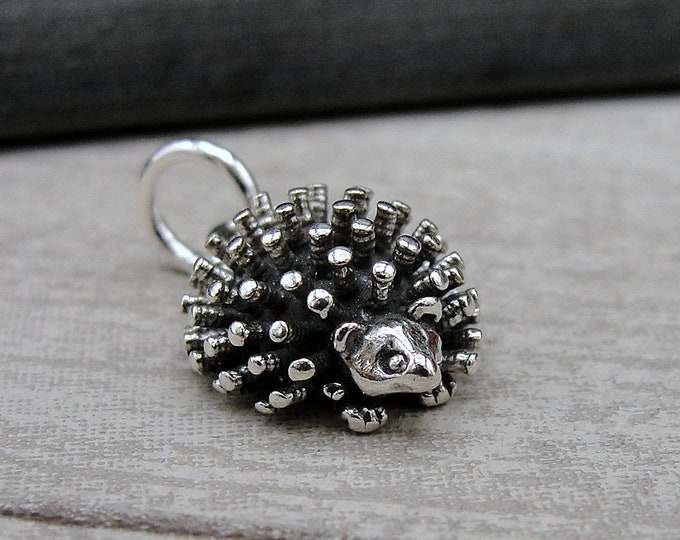 Hedgehog Charm, Sterling Silver 3D Porcupine Charm for Necklace or Bracelet, 3D Hedgehog Pendant, Hedgehog Gift, Hedgehog Jewelry