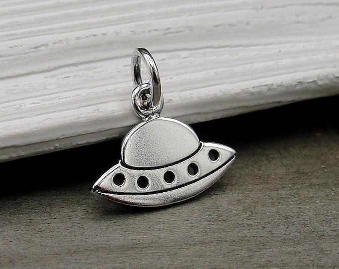 UFO Spaceship Charm - Sterling Silver UFO Charm for Necklace or Bracelet - Flying Saucer Charm - Alien Charm - Outer Space Charm