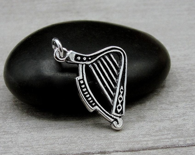 Harp Charm, 925 Sterling Silver Harp Pendant, Musical Lyre Charm, Musical Instrument Charm, Bracelet Charm, Necklace Charm, Harp Gift