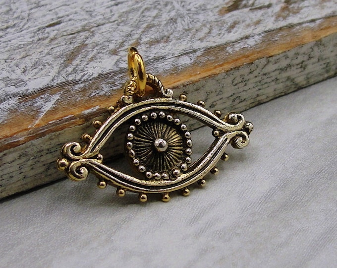 Evil Eye Charm, Gold Evil Eye Charm for Necklace or Bracelet, Kabbalah Charm, Protection Amulet Charm, Good Luck Charm, Keep Safe Gift