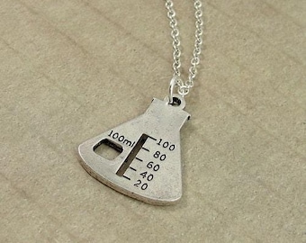 Lab Beaker Necklace, Silver Beaker Charm on a Silver Cable Chain
