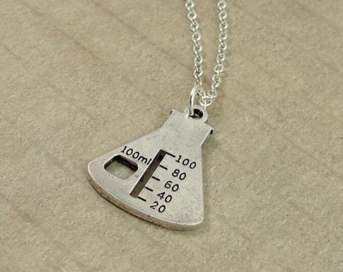 Lab Beaker Necklace, Silver Beaker Charm on a Silver Cable Chain