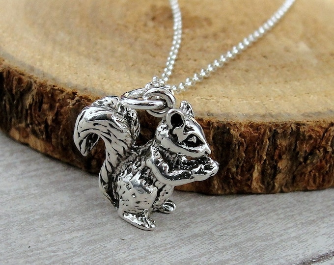 Squirrel Necklace, 925 Sterling Silver Squirrel Charm Necklace, Chipmunk Charm Necklace, Squirrel Lover Gift, Sterling Squirrel Jewelry