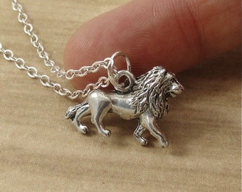 Lion Necklace, Silver Plated Lion Charm on a Silver Cable Chain