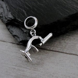 925 Sterling Silver Microscope Dangle Bead Charm, Microscope European Charm, Science Laboratory Charm, Bracelet Charm, Large Hole Bead