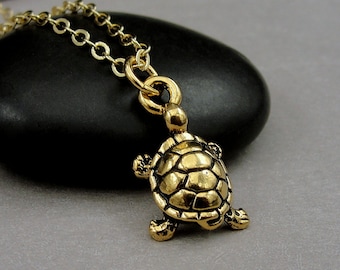 Turtle Necklace, Gold Turtle Charm Necklace, Tortoise Necklace, Gold Turtle Pendant, Turtle Themed Gift, Gift for Turtle Lover
