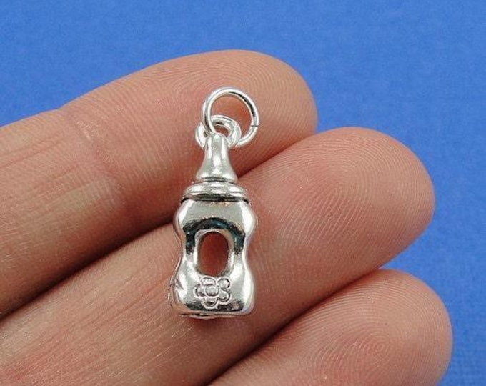 Baby Bottle Charm - Silver Plated Baby Bottle Charm for Necklace or Bracelet