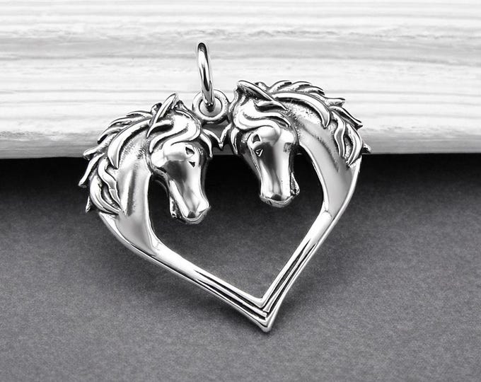 925 Sterling Silver Horse Heart Charm, Heart Shaped Horse Charm, Horse Lover Pendant, Pony Jewelry, Horse Necklace Charm, Horse Gift
