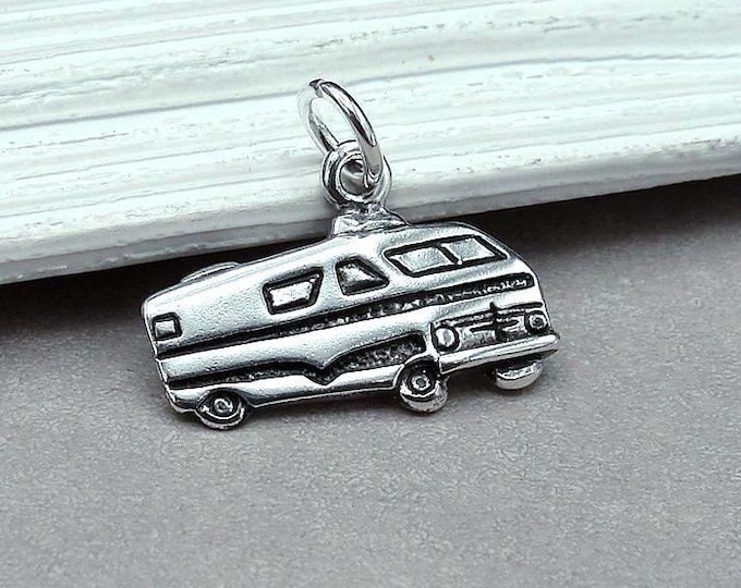 925 Sterling Silver Camper Charm, Camper Pendant, Campervan Charm, RV Charm, Van Life Charm, Road Trip Jewelry, Camper Gift