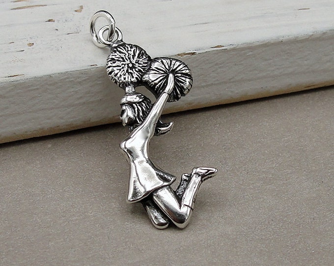 Cheerleader Charm, 925 Sterling Silver Cheerleader Charm for Necklace or Bracelet, Cheer Team Charm, Cheerleader Necklace, Cheerleader Gift