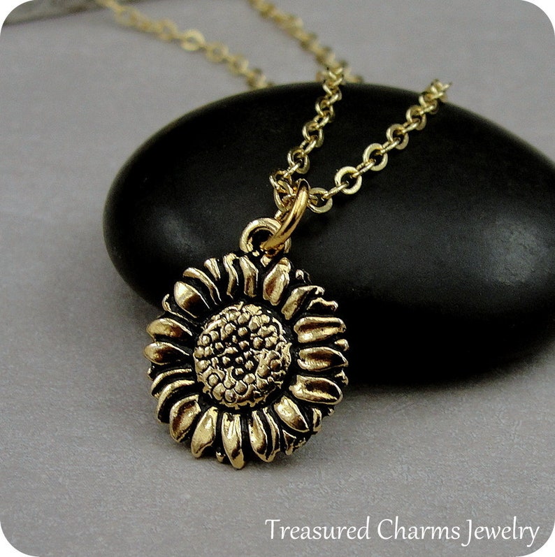 Sunflower Necklace Gold Sunflower Charm Necklace Daisy Etsy
