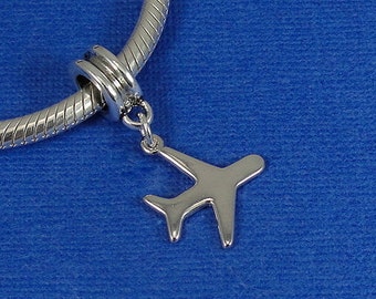 Miniature Airplane European Dangle Bead Charm - Silver Airplane Charm for European Bracelet