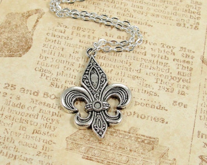 Fleur De Lis Necklace, Silver Fleur De Lis Charm on a Silver Cable Chain