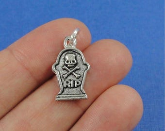 Tombstone Charm - Silver Plated Cemetery Gravestone Charm for Necklace or Bracelet