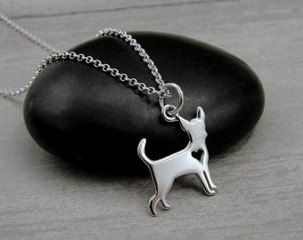 Chihuahua Necklace, Sterling Silver Chihuahua Heart Charm on a Silver Cable Chain, Chihuahua Heart Necklace, Chihuahua Gift