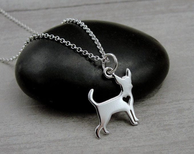 Chihuahua Necklace, Sterling Silver Chihuahua Heart Charm on a Silver Cable Chain, Chihuahua Heart Necklace, Chihuahua Gift