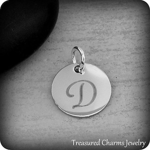 Stainless Steel Letter D Charm, Silver Engraved Letter D Round Disc Initial Charm, Cursive D Charm, Engraved Alphabet Script Font Pendant