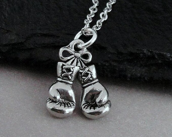 Boxing Necklace Necklace, Silver Plated Boxing Charm Necklace, Boxer Necklace, Fighter Necklace, Survior Necklace, Fighting Cancer GIft