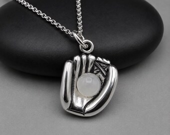 925 Sterling Silver Catchers Mitt Necklace, Baseball Glove Charm, Softball Necklace, Softball Player Gift