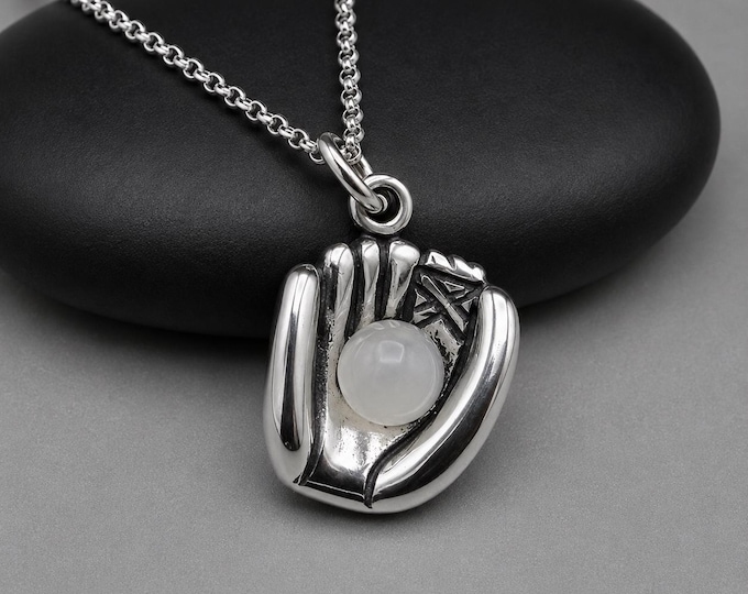 925 Sterling Silver Catchers Mitt Necklace, Baseball Glove Charm, Softball Necklace, Softball Player Gift