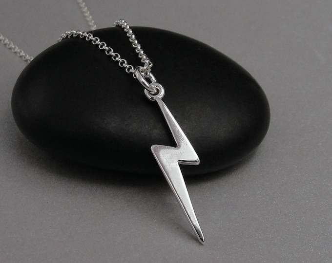 Lightning Bolt Necklace, Sterling Silver Lightning Charm on a Silver Cable Chain, Weather Reporter Necklace, Meteorologist Gift Jewelry