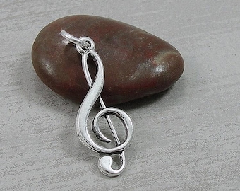 Treble Clef Charm, 925 Sterling Silver G-Clef Necklace Charm, G Clef Charm, Music Note Charm, Musician Charm, Piano Player Charm