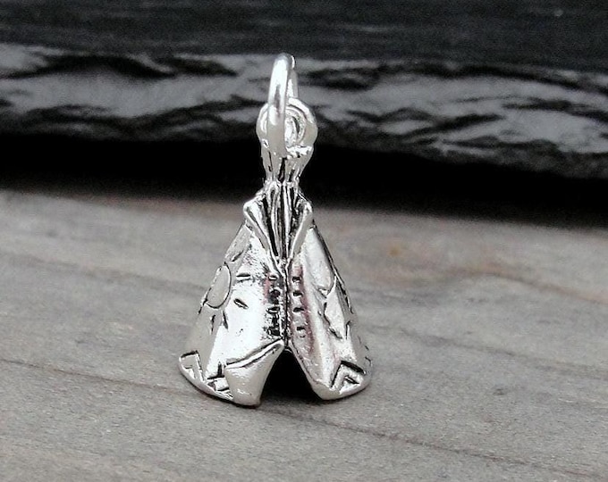 Tepee Charm, Silver 3D Tipi Charm for Necklace or Bracelet, Teepee Charm, 3D Tepee Necklace, Southwestern Charm, Native American Charm