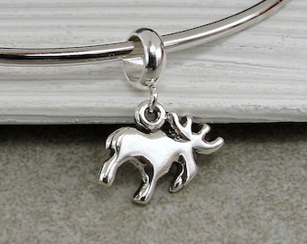 Moose European Charm, Sterling Silver Moose Dangle Charm, Moose Charm with Bail, Reinder Charm, Elk Charm, Moose Jewelry, Moose Gift